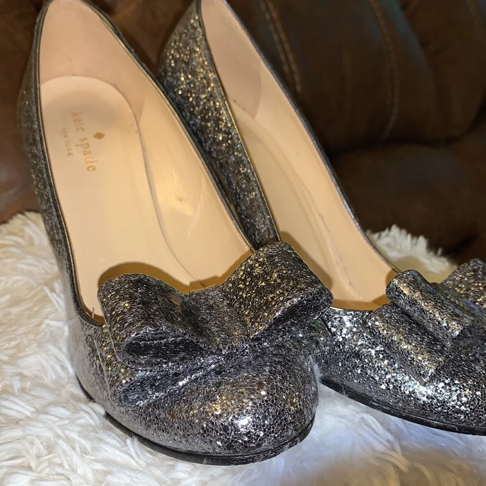 kate spade Silver Glitter Bow Pumps